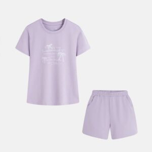 Bộ hè quần đùi nữ hình in trước ngực