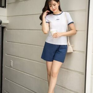 Bộ đồ hè quần đùi nữ hình in trước ngực