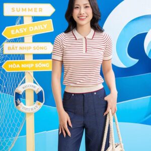 Áo polo mongtoghi nữ kẻ ngang túi ngực