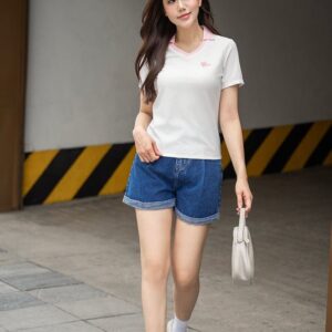 Áo polo ngắn tay thể thao nữ hình in trước ngực