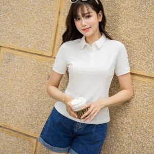 Áo polo ngắn tay nữ in dọc 2 bên tay
